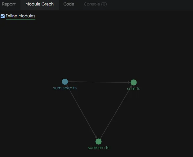 Module Graph でのモジュールの依存関係の可視化。3個だとちょっとにぎやかになった気がする
